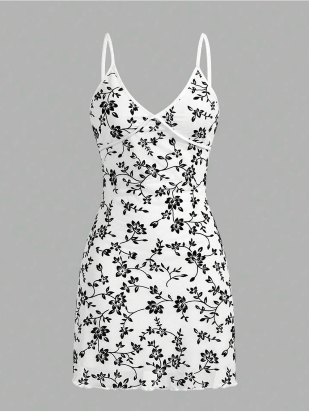 White Floral Slip Dress with Black Velvet Print from SHEIN